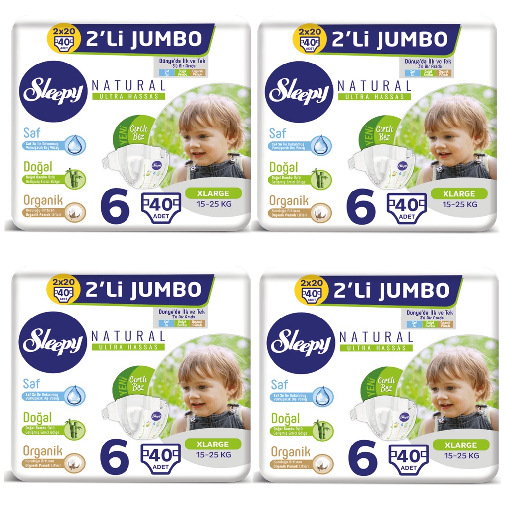 Sleepy Naturel Bebek Bezi İkili Jumbo 6 Beden 2X4 160 Adet Fiyatları ve