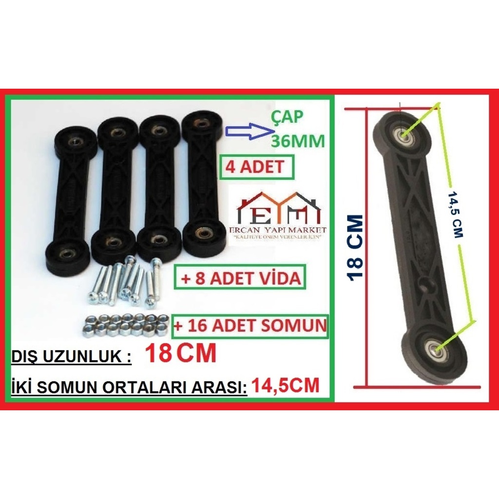 4 Adet Siyah Sallama Beşik Aparatı + 8 Vida + 16 Somun Set İki So