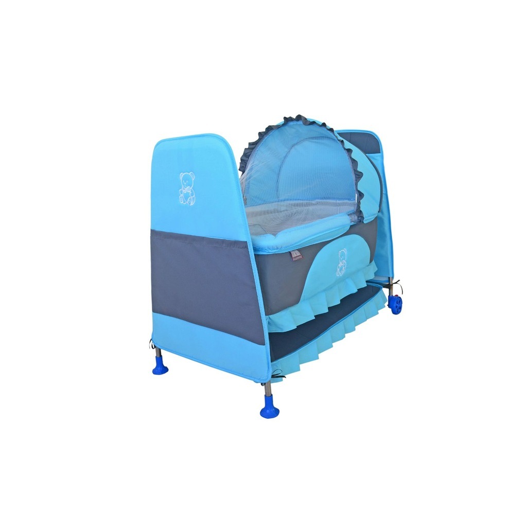 Happy Baby Portatif Nenni Beşik- TEKERLEKLİ - MAVİ GRİ