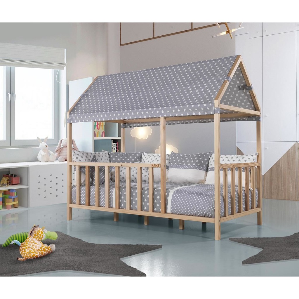 Kanz Pinto Montessori Çatı Kumaşlı Karyola 90x190 Gri Fiyatları ve