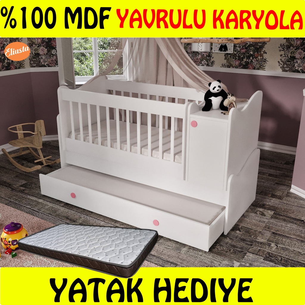 Mdf Bebek Odası Uzayan Sallanır Beşik Büyüyen Komidinli Karyola