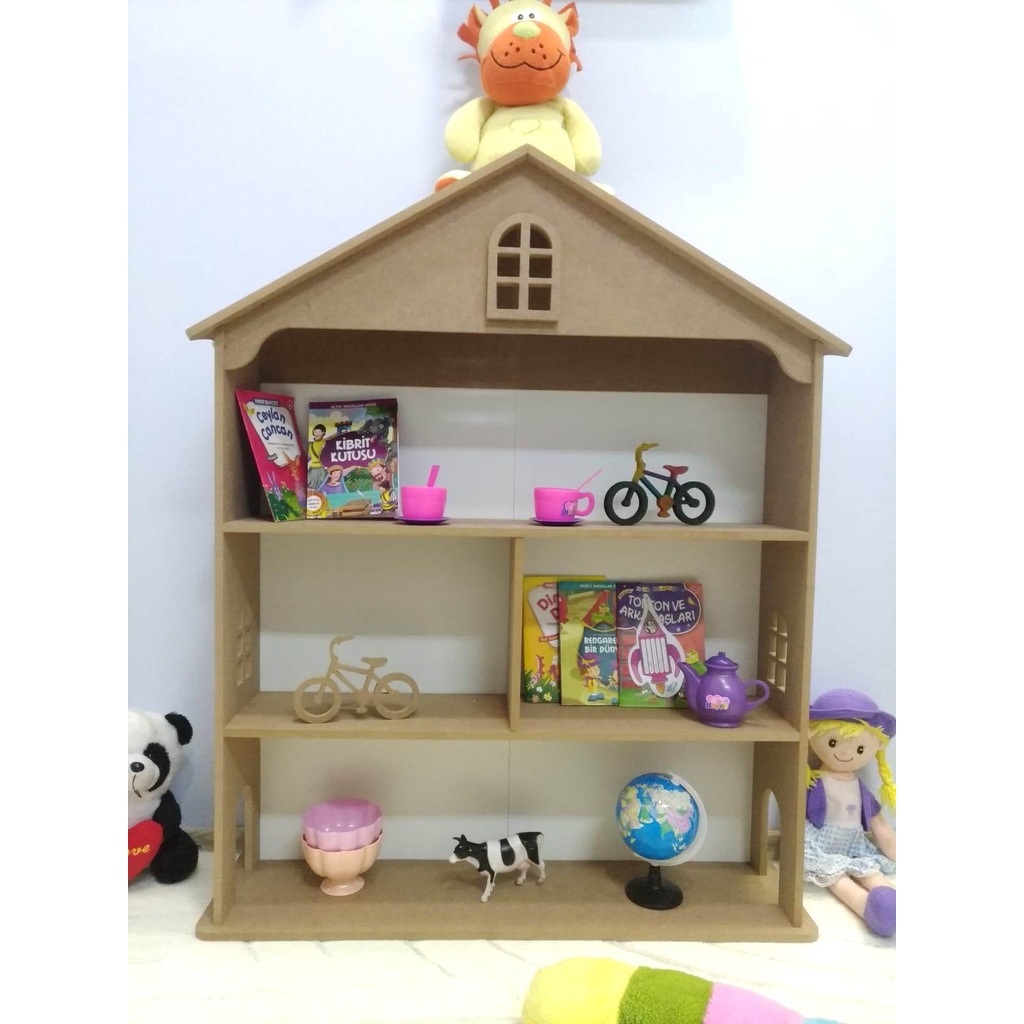 Çocuk Bebek Odası Evi Kitaplık Raf Ahşap Dolap Oyuncak
