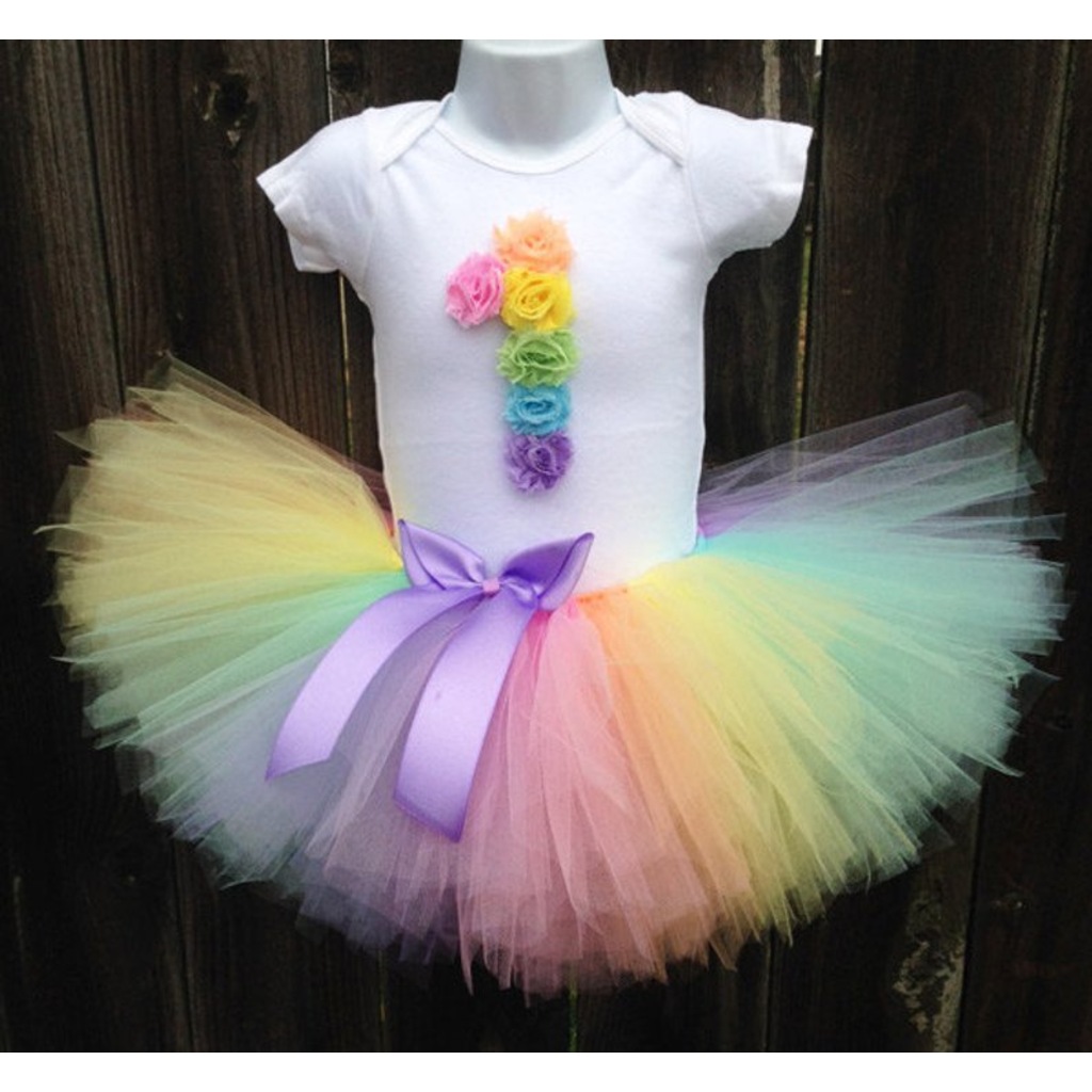 2 Li Set Gökkuşağı Tutu Doğum Günü Kıyafeti Tütü Etek