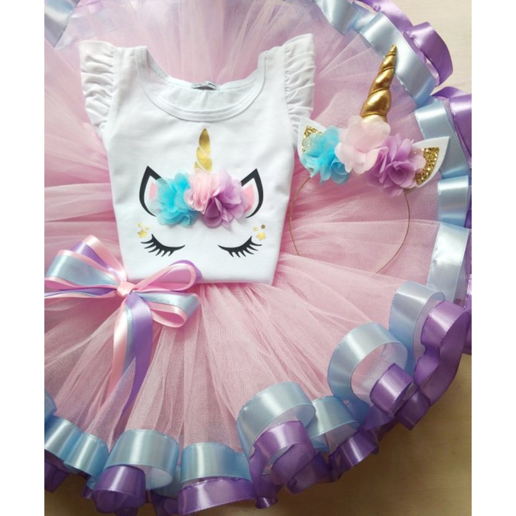 3 Lü Unicorn Bebek Set Badi + Tutu Etek + Bandana Prenses