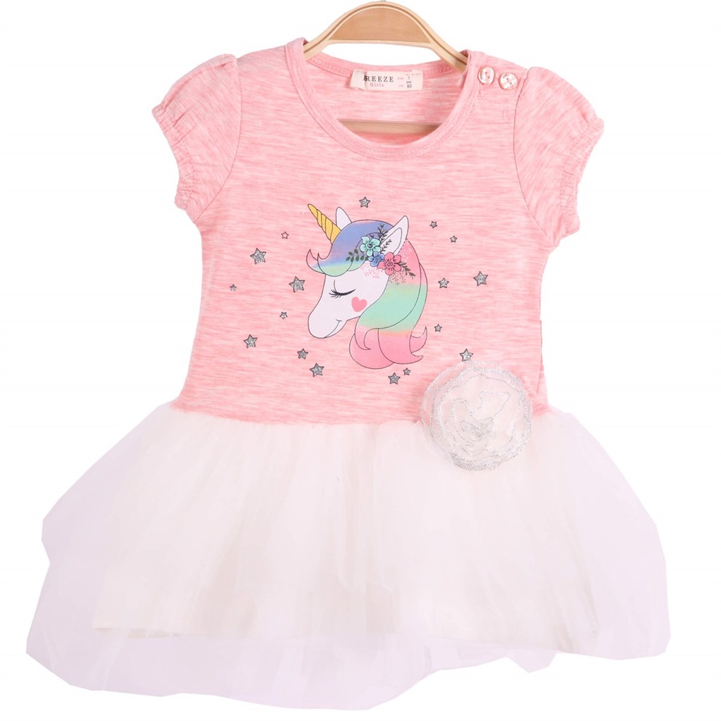 Kız Bebek Unicorn�lu Elbise Somonbeyaz (9 Ay3 Yaş)