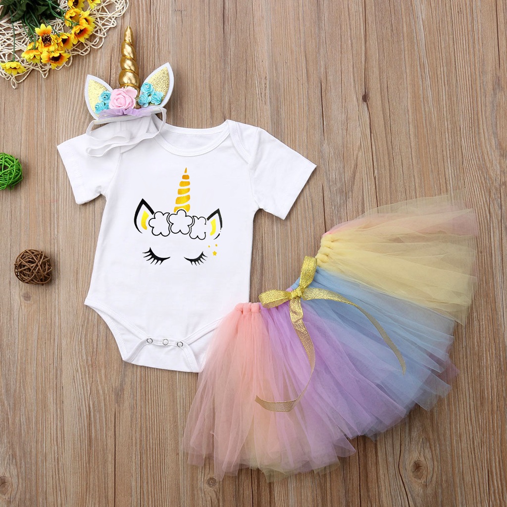 Unicorn Bebek Set Badi + Tutu Etek + Bandana Prenses Doğum Günü