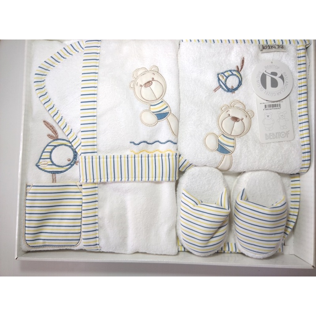 Bebitof 30015 Balonlu Ayıck Bebek Bornoz Seti Beyaz