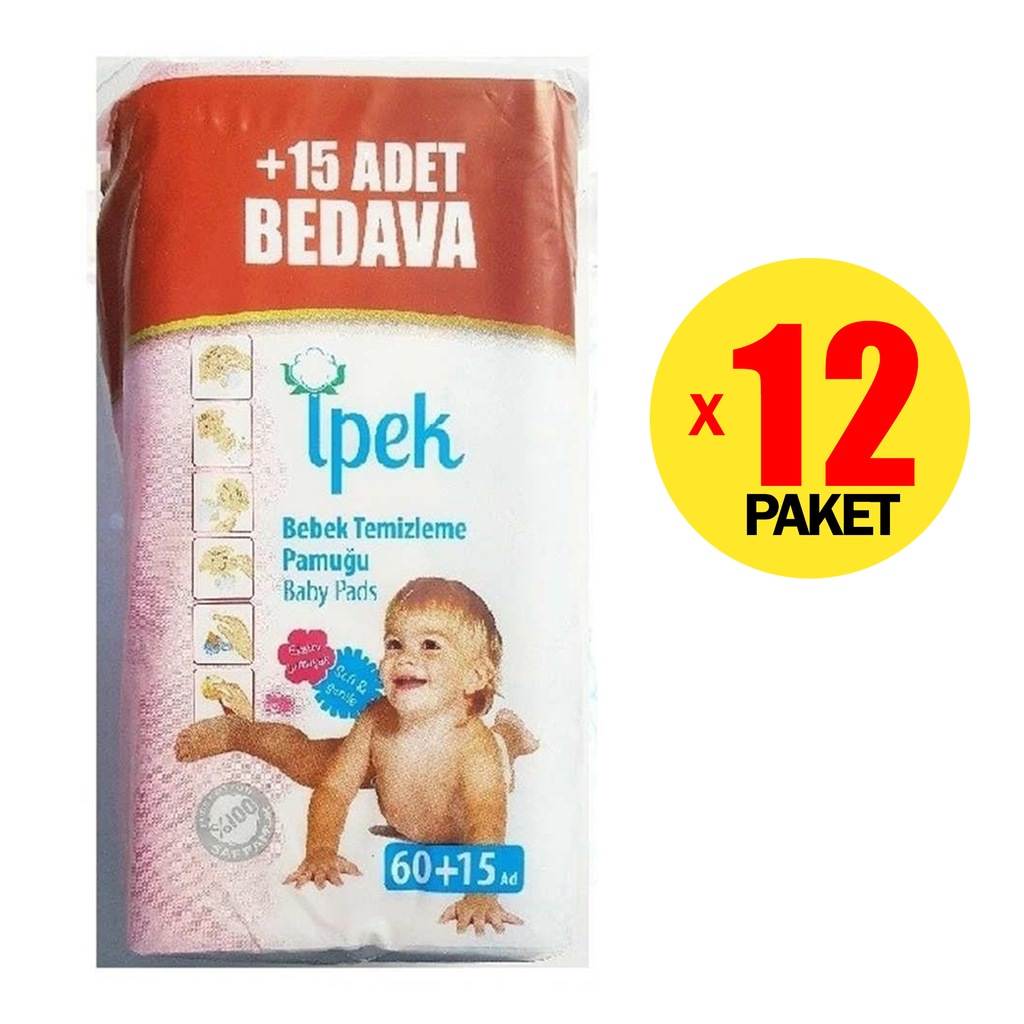 İpek Maxi Bebek Temizleme Pamuğu 75�li 12�li Set