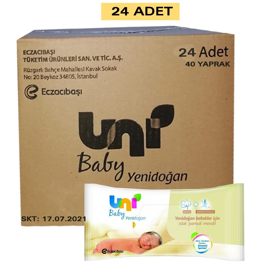 Uni Baby Yenidoğan 40 Yaprak 24'lü Paket Islak Mendil