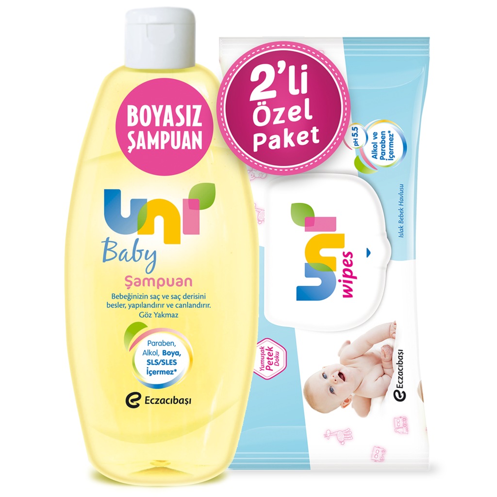 Uni Wipes Islak Havlu + Uni Baby Bebek Şampuanı 750ml