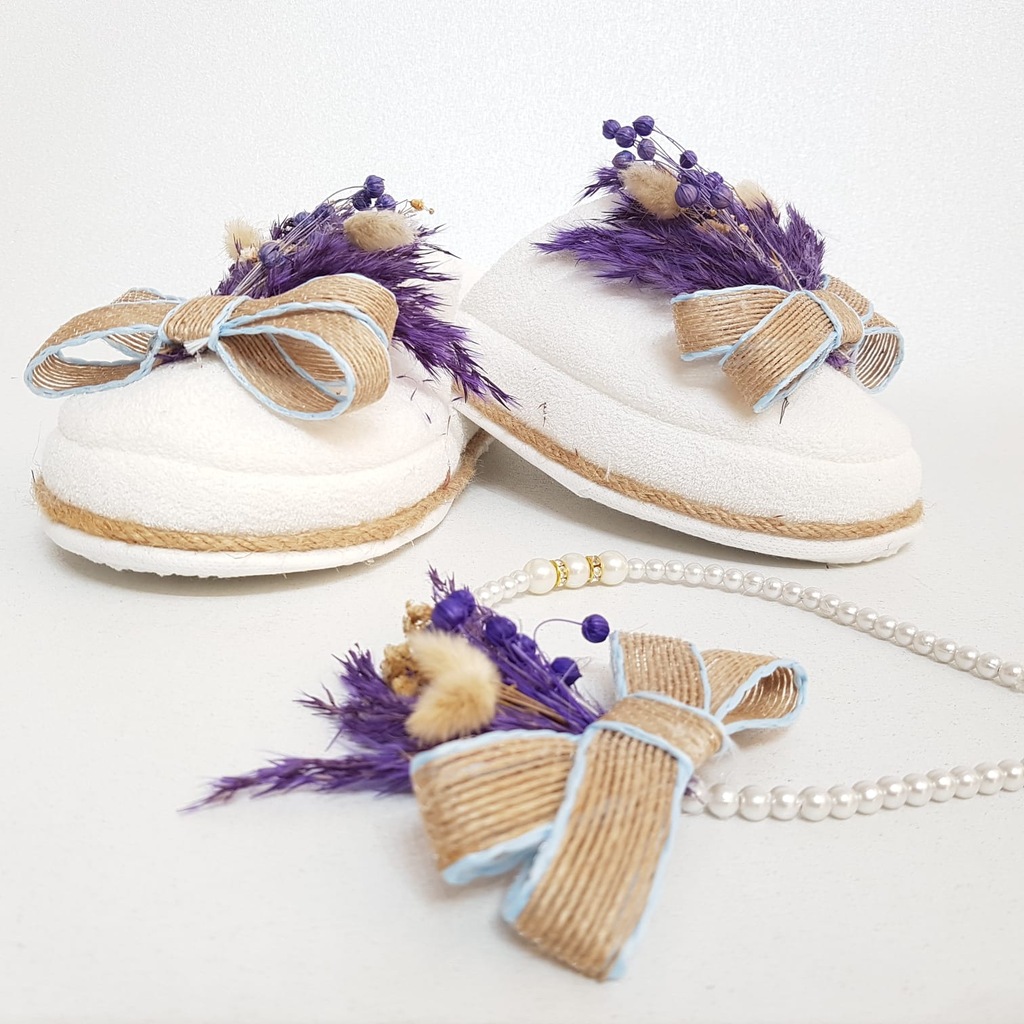 Otlu Çiçekli Anne Bebek Lohusa Terlik Seti Lüx Lohusa Seti