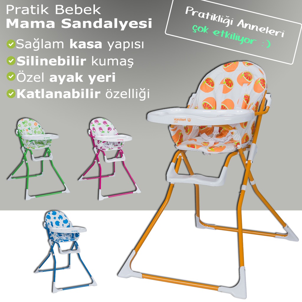 Baby Pratik Bebek Mama Sandalyesi Silinebilir Kumaş Garantili