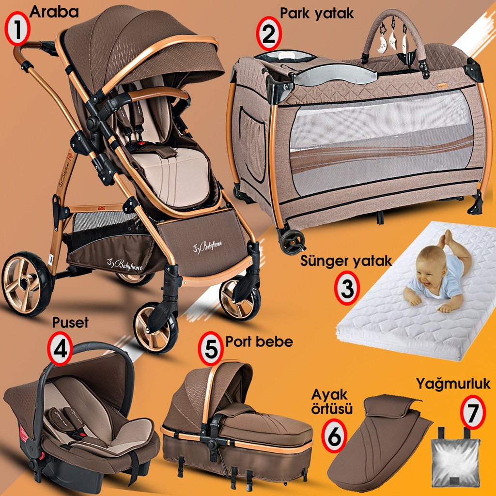 Baby Home Gold Seyahat Bebek Arabası Nanny Oyun Park Yatak Beşik