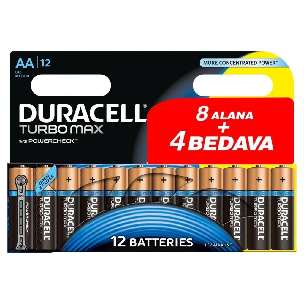 Duracell Turbo Max Alkalin AA Kalem Pil (8+4) 12'li Paket