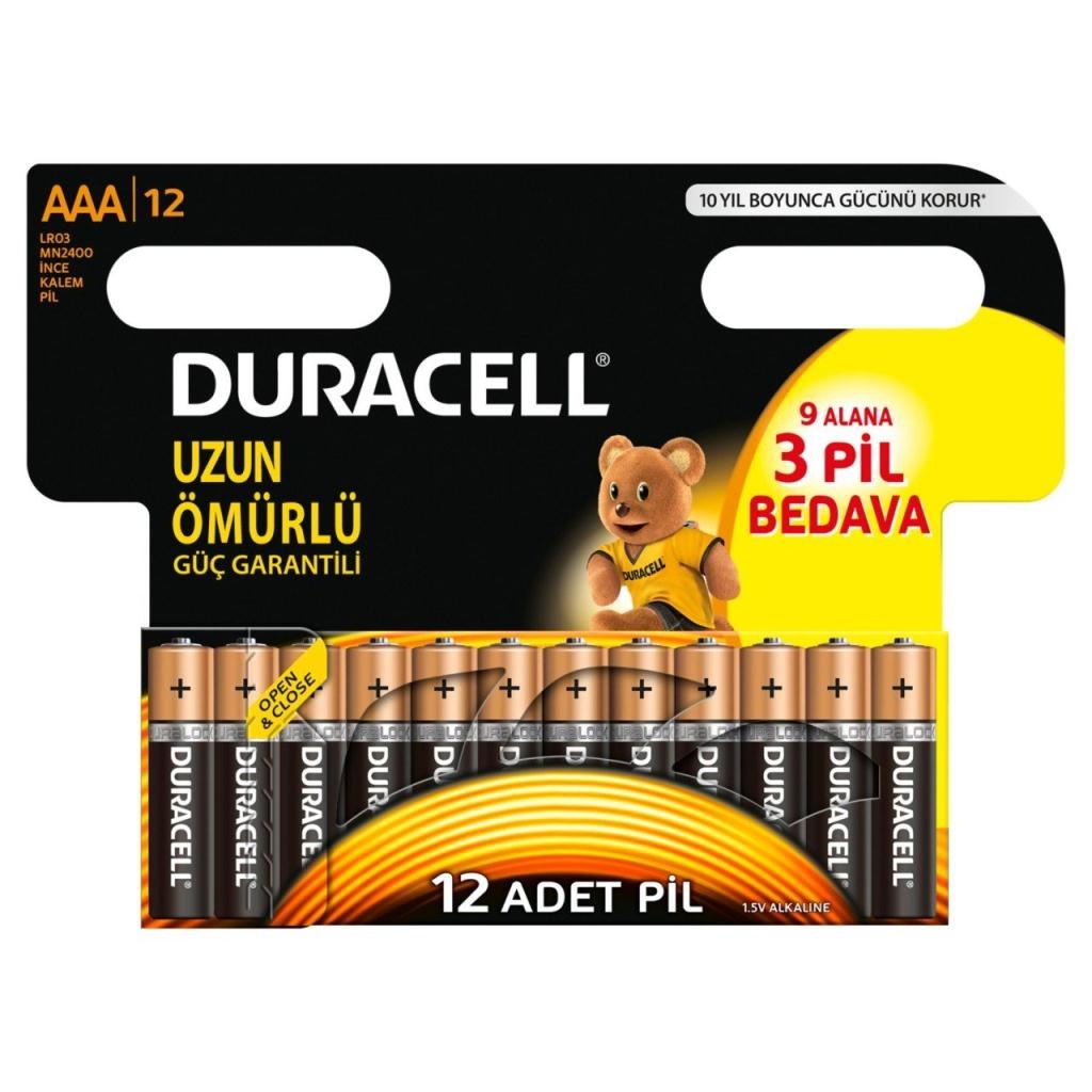 Duracell Alkalin AAA İnce Kalem Pil (9+3) 12'li Paket