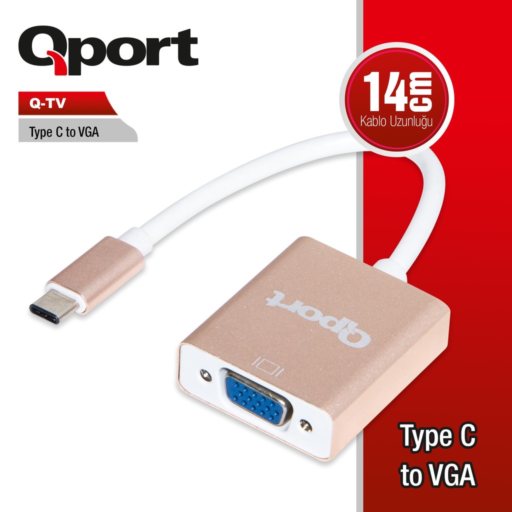 QPORT Q-TV TYPE-C TO VGA 60Hz 1920x1080P ÇEVİRİCİ
