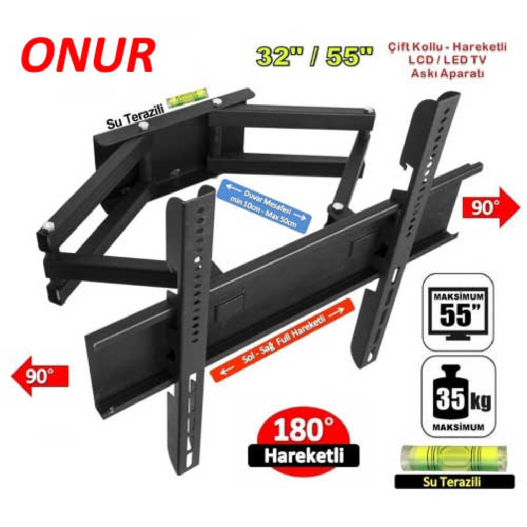 32&quot; 55� inç Çift Kollu Hareketli Lcd Led Tv Duvar Askı Aparatı