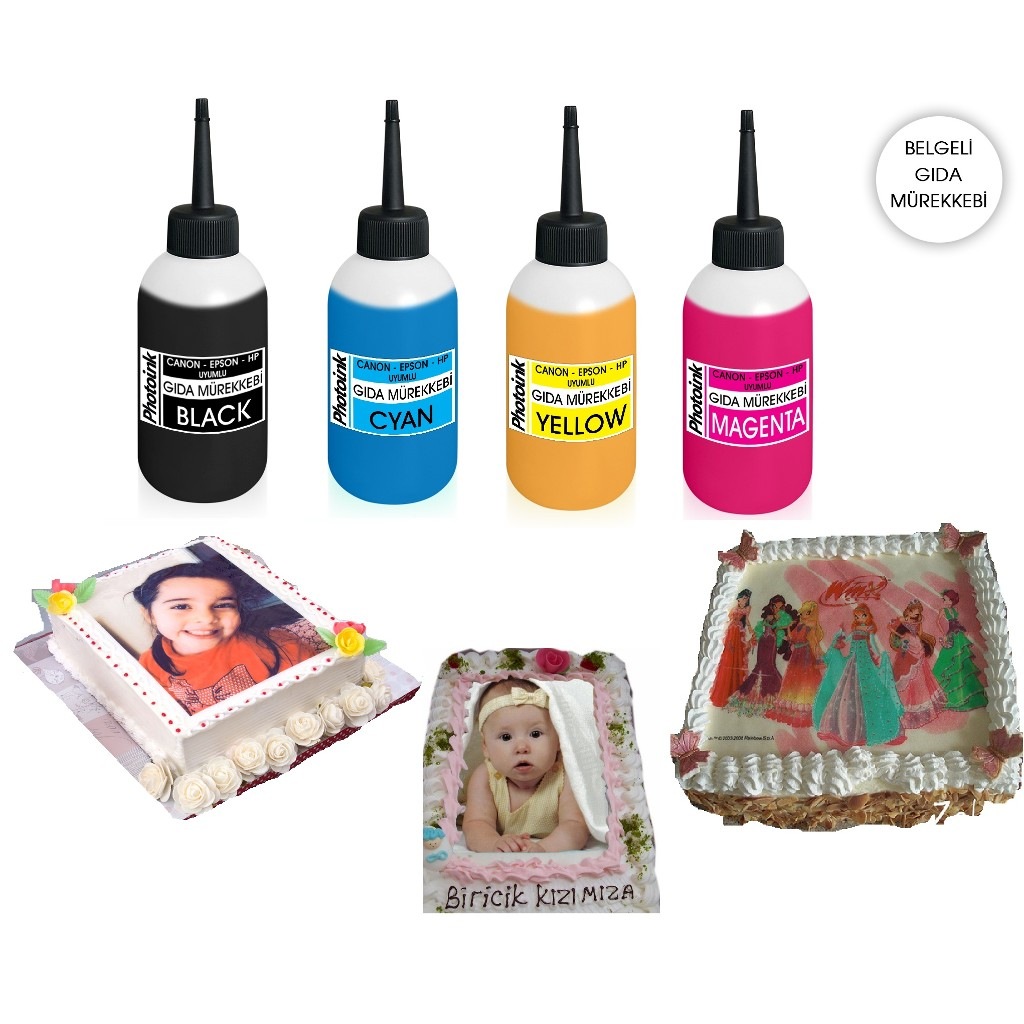 Canon / Hp Uyumlu Gıda Mürekkebi yaş Pasta Yazıcı Boyası