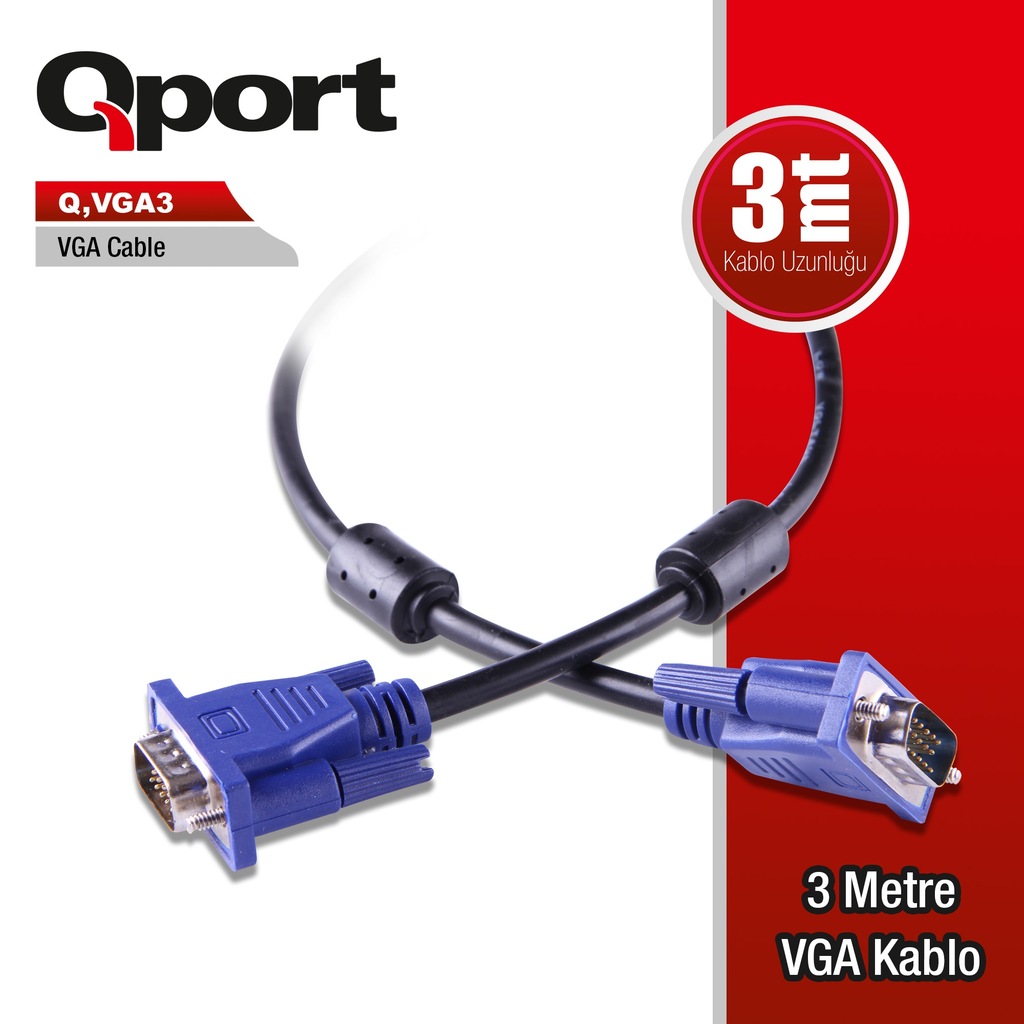 QPORT 3,0m VGA (Monitör)KABLOSU ,FİLTRELİ QPQ-VGA3