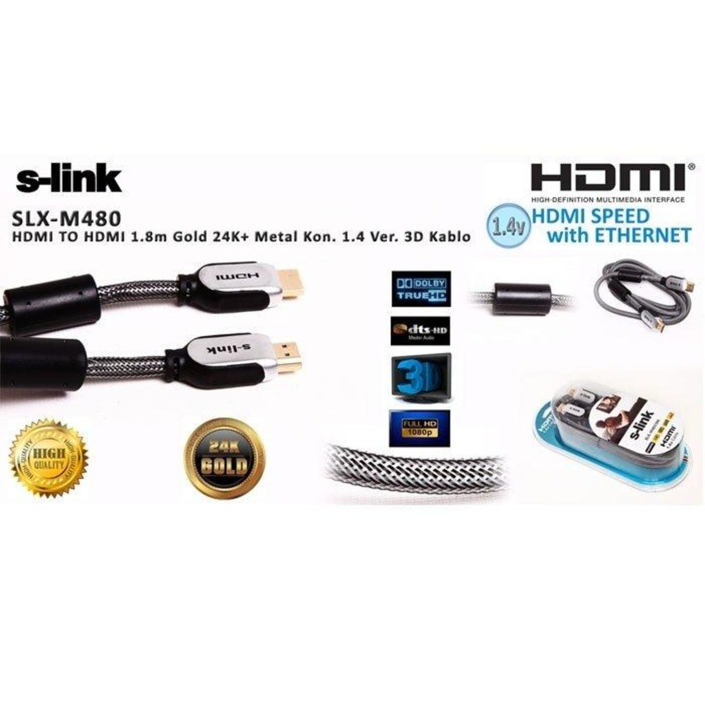 S-LINK SLX-M485 5 Mt Altın Uç 24K 1.4V 3D HDMI Kablo