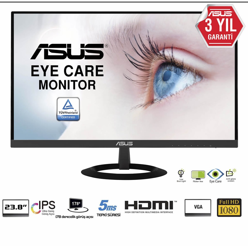 23.8 ASUS VZ249HE IPS 1920x1080 5ms 3YIL HDMI VGA EyeCare Slim