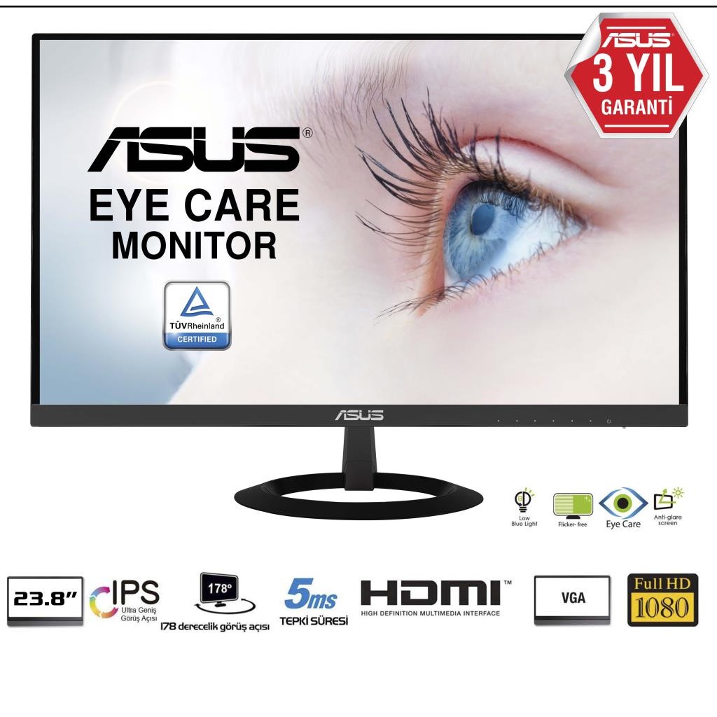 ASUS 23.8" VZ249HE 1920x1080 5MS 75Hz IPS HDMI/VGA SIYAH