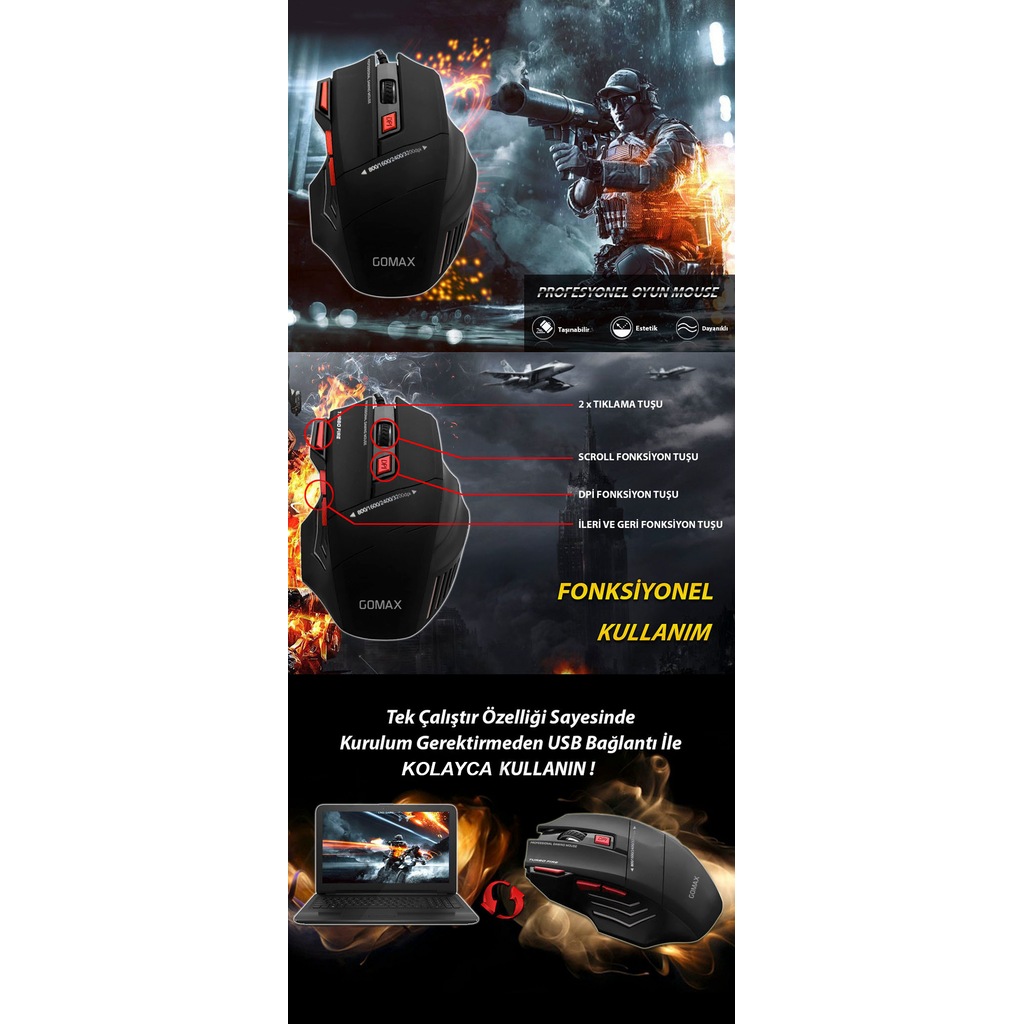 GOMAX M3 LEDLİ OPTİK OYUNCU FARESİ - GAMİNG MOUSE