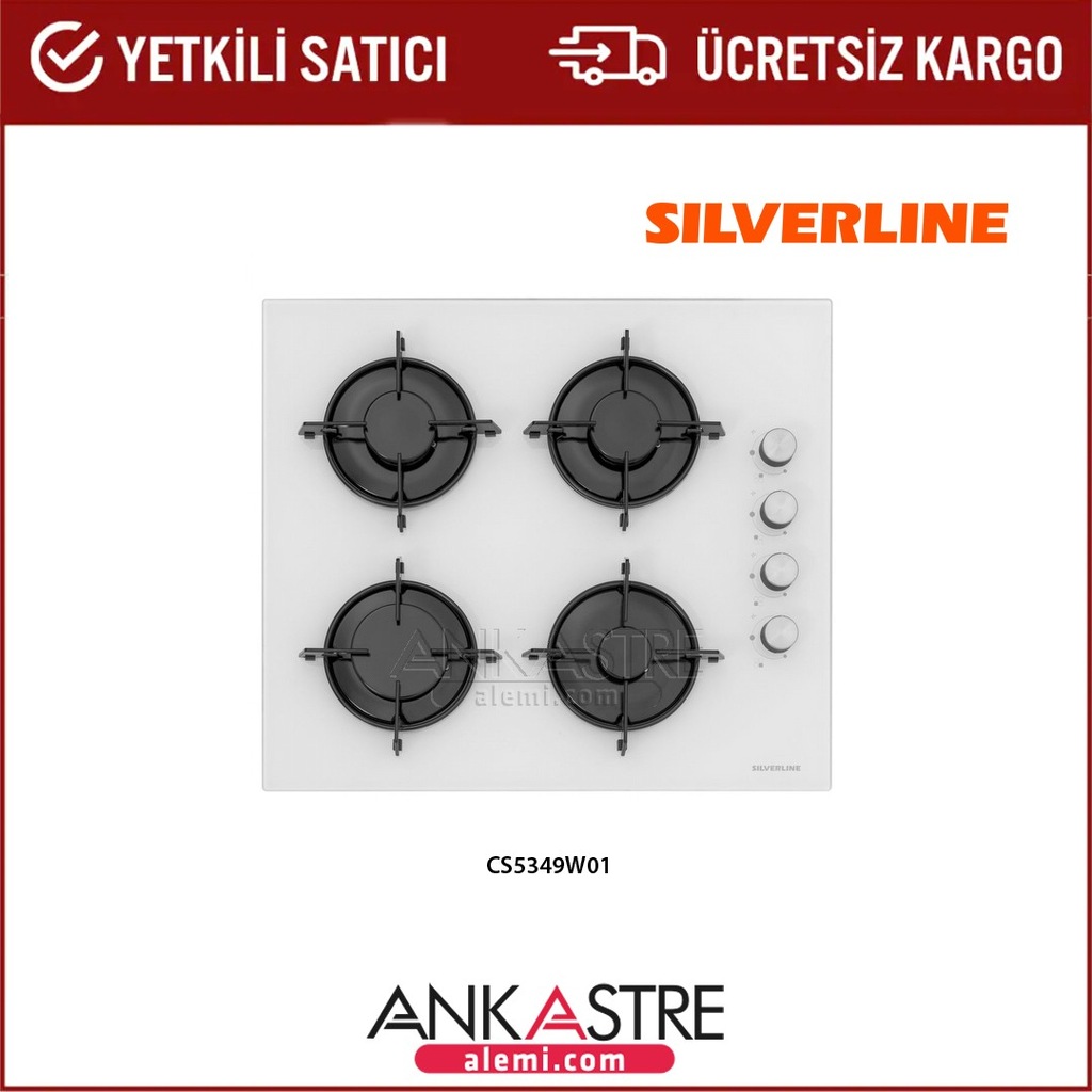 Silverline CS5349W01 60cm 4 Gözlü Beyaz Ankastre Cam Ocak