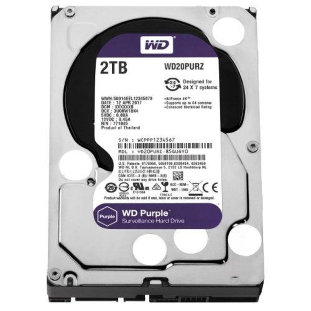 WESTERN DIGITAL WD20PURZ Purple 3.5`` 2TB 5400rpm 64mb Sata3 7/24