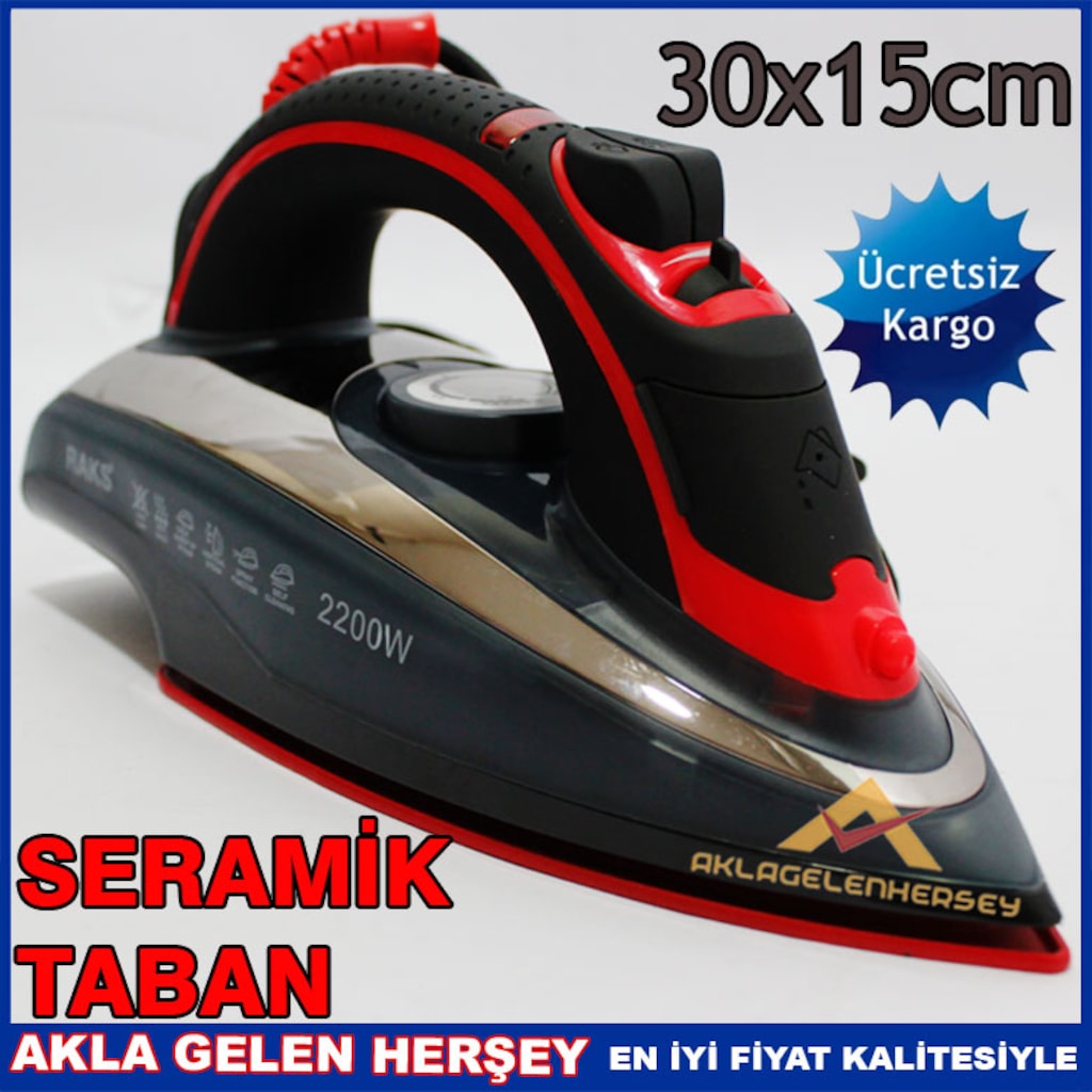 Ücretsiz Kargo RAKS KIRMIZI SERAMİK TABANLI 2200W BUHARLI ÜTÜ