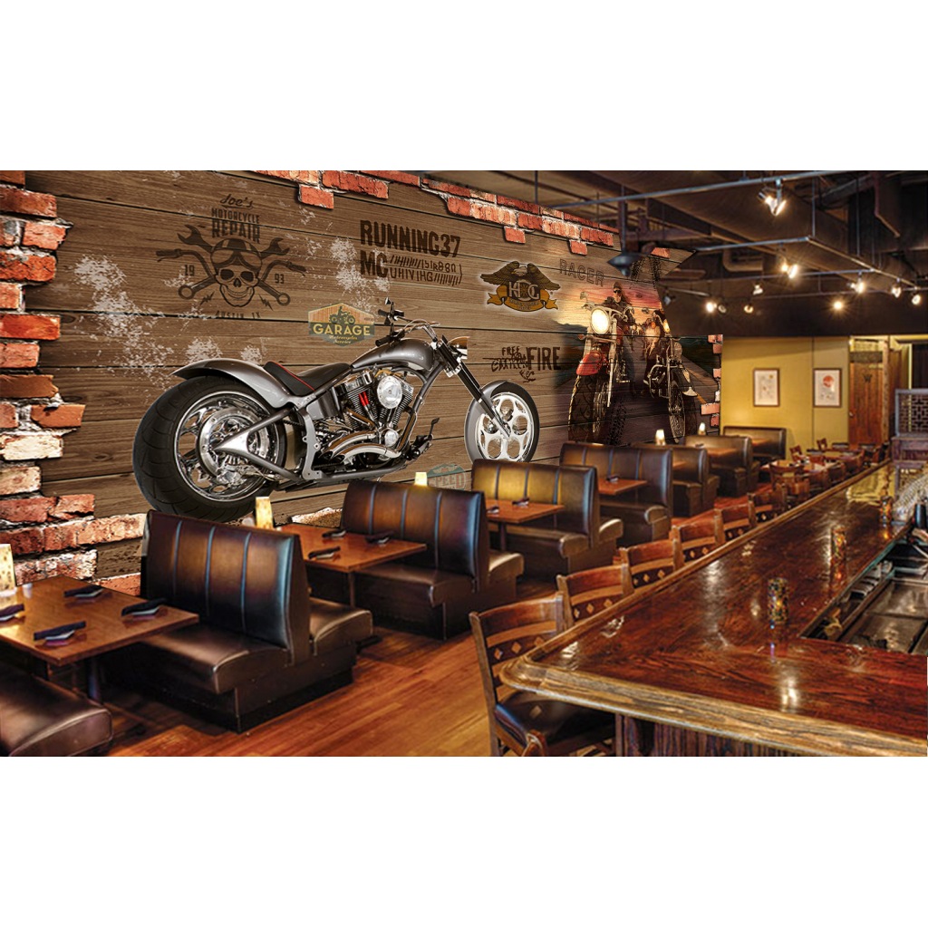 Motor Harley Davidson Kafe Bar 3D Görünümlü Duvar Kağıdı Fiyatları ve