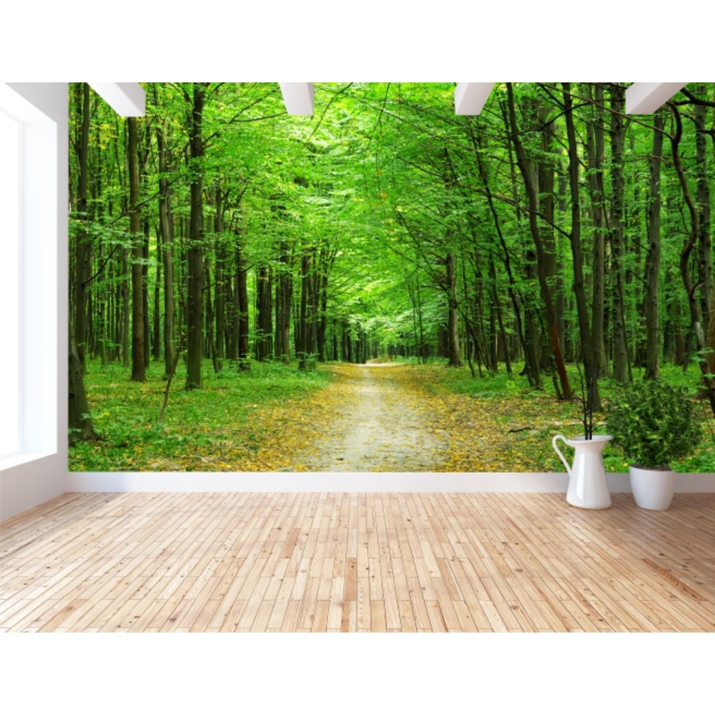 Orman Yol Ağaçlar 3d Görünümlü Manzara Duvar Kağıdı