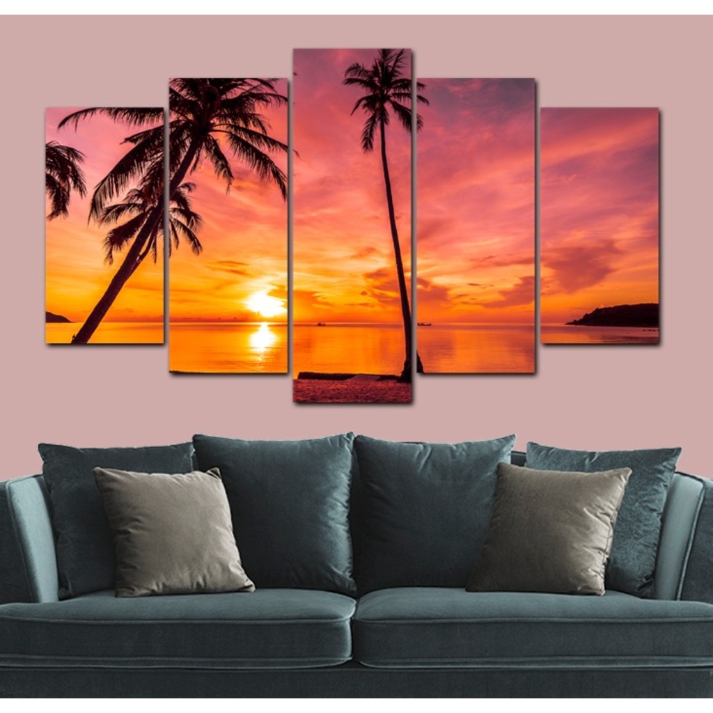 5 Parçalı MDF Tablo Yüksek Kalite Baskılı Palmiye Tablo 60x100 cm