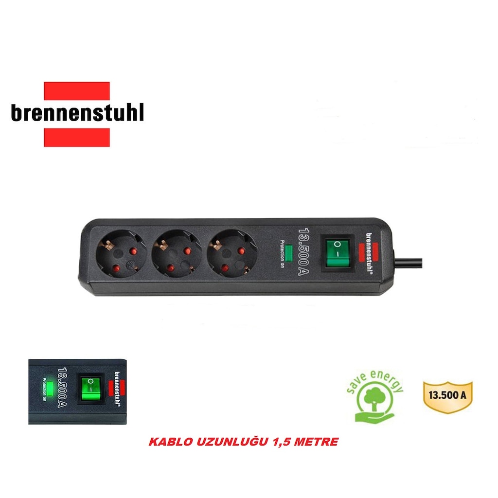 Brennenstuhl Eko Line 3'lü 13.500 mAh Akım Korumalı Priz