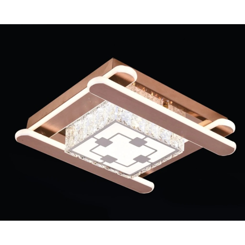 Çırağan Avize Ahşap Görünüm Rose Gold Kare Pırlanta Led Avize