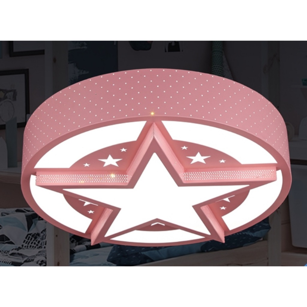 Çırağan Avize Pembe Yıldız Dekor 3 Renk Led Avize Çocuk Oda