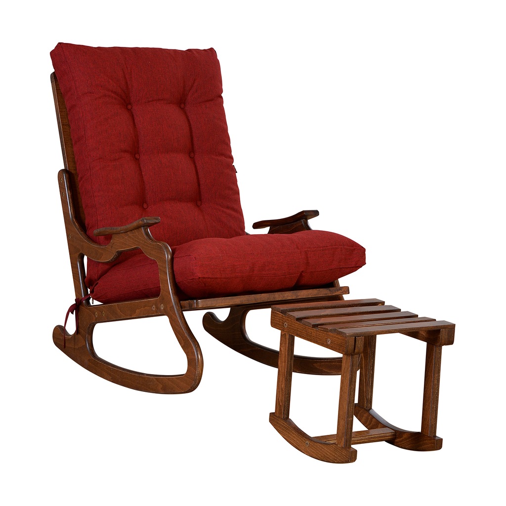 Ahşap Ceviz Renk Minderli Sallanır Koltuk ve Sallanır Ahşap Ceviz Renk Minderli Sallanır Koltuk ve Sallanır