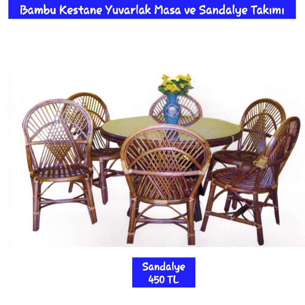 Yuvarlak Masa Sandalye Takımı Bambu Mobilya