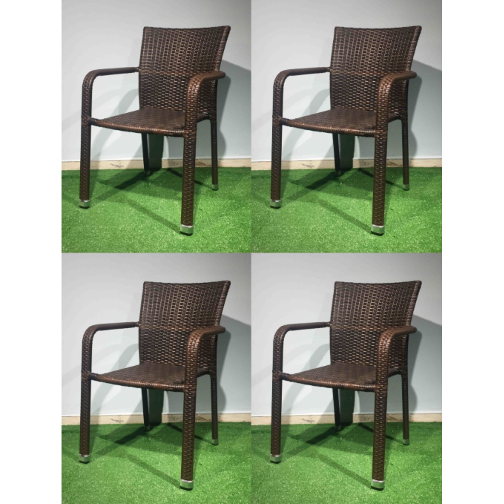 Rattan Örgü Alüminyum Bahçe Sandalye 4 Adet Rattan Örgü Alüminyum Bahçe Sandalye 4 Adet
