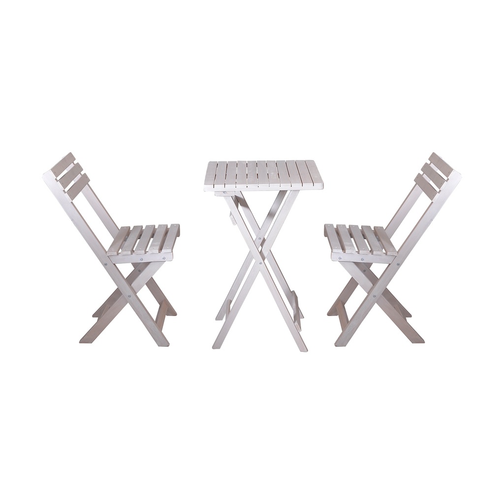 Ahşap Beyaz Bistro 50x50 Katlanır Masa ve 2Adet Katlanır