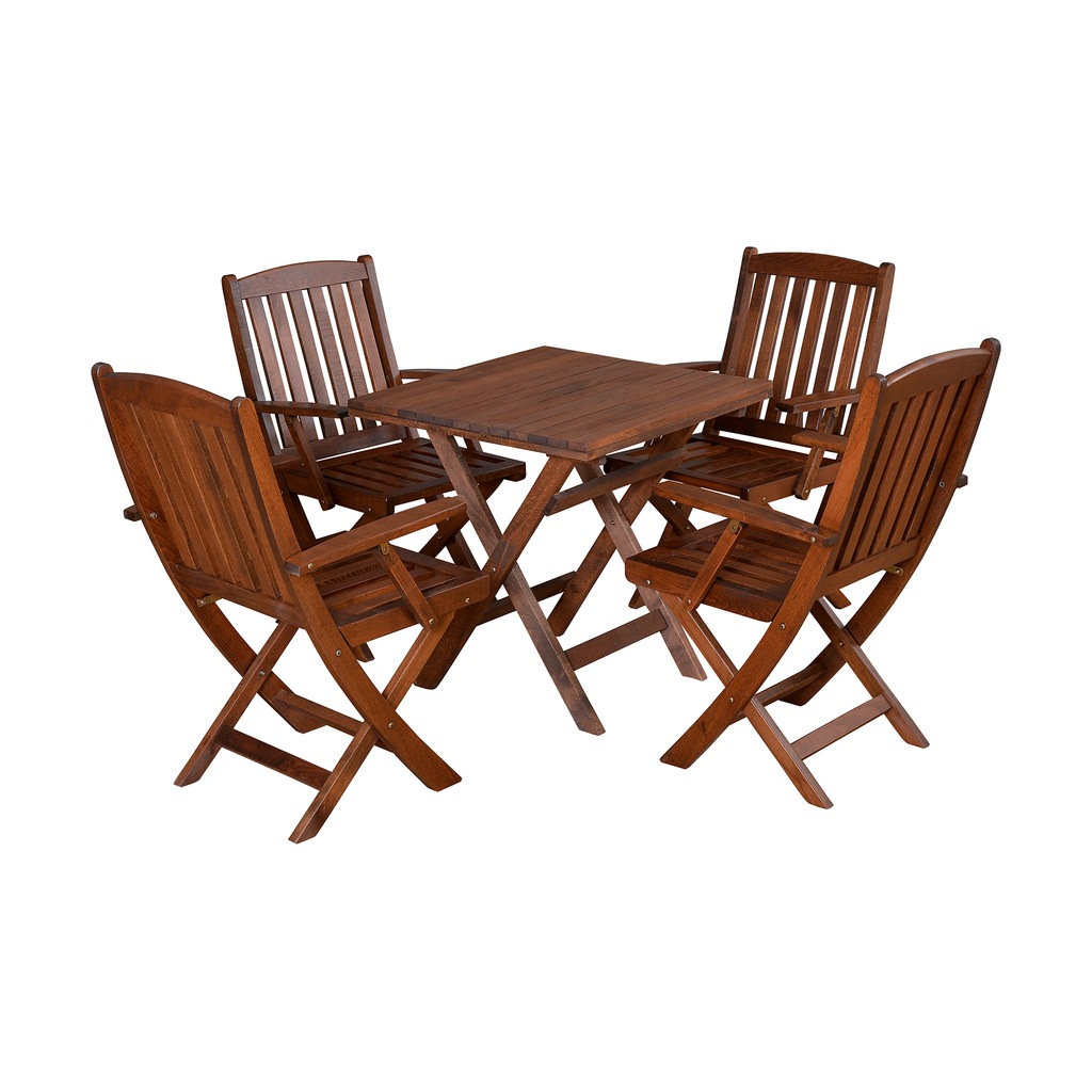 Ahşap Ceviz 70x70 Katlanır Masa ve 4 Adet Kollu Katlanır