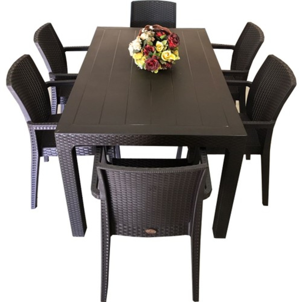 90x150 Rattan Camlı Masa 6 Siena Sandalye 6 MinderTakım