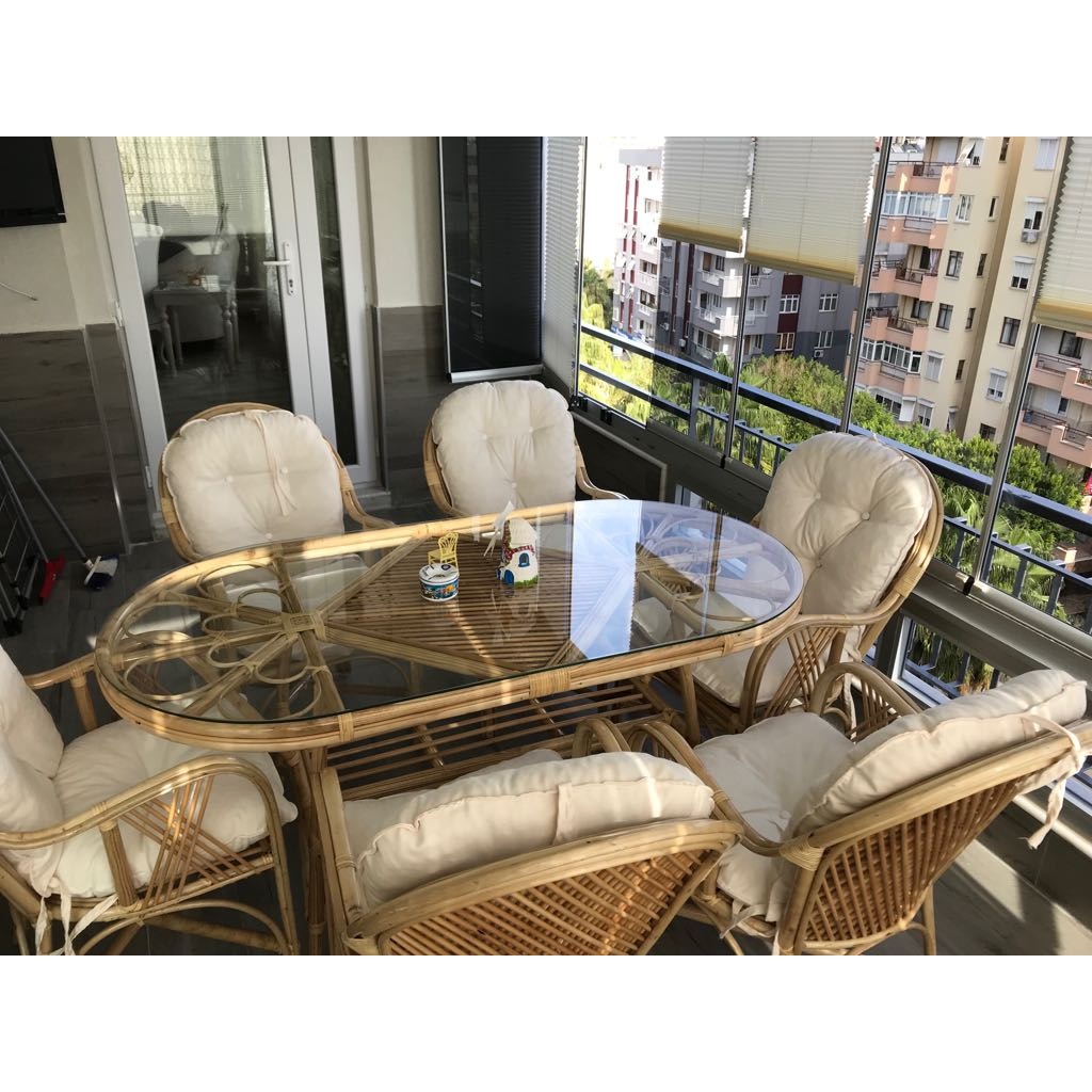 Bambu Balkon Bahçe Masa Takımı Doğal Renk 6 Kişilik Bambu Balkon Bahçe Masa Takımı Doğal Renk 6 Kişilik