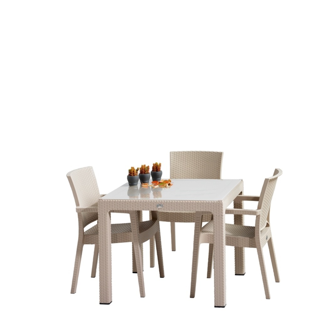 NOVUSSİ ZENITH 90X90 RATTAN CAMLI 4 SANDALYE TAKIMRENK