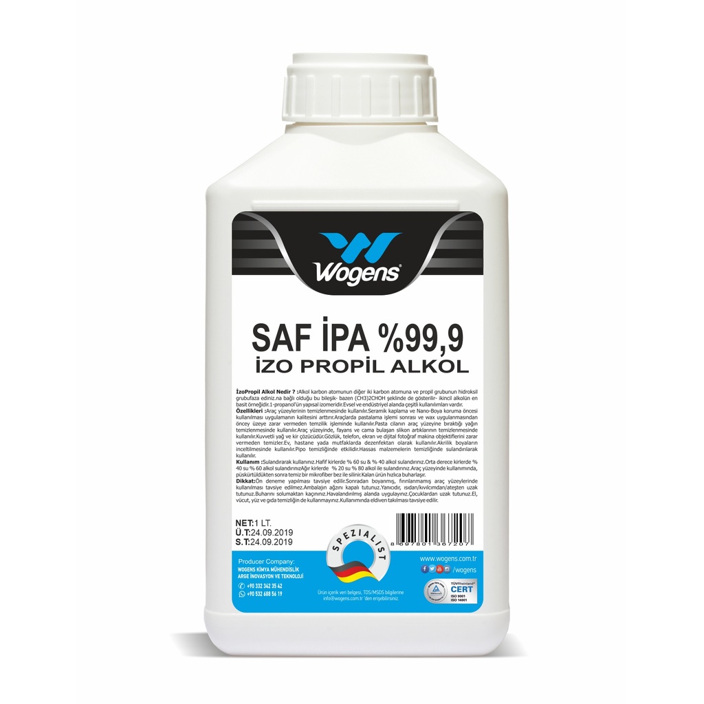 Saf İpa İzo Propil Alkol İzopropil Alkol Temizlik Solventi 1 Lt