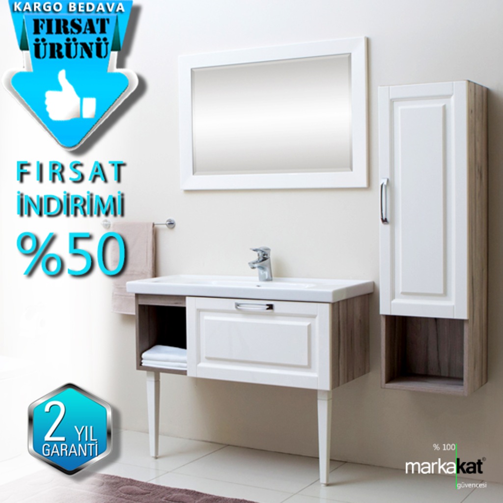 100cm MDF BANYO ALT MOBİLYA+SERAMİK LAVABO+ÇERÇEVE AYNA