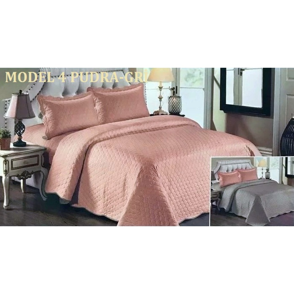 Carino Home Çift Kişilik Çift Taraflı Yatak Örtüsü Pudragri