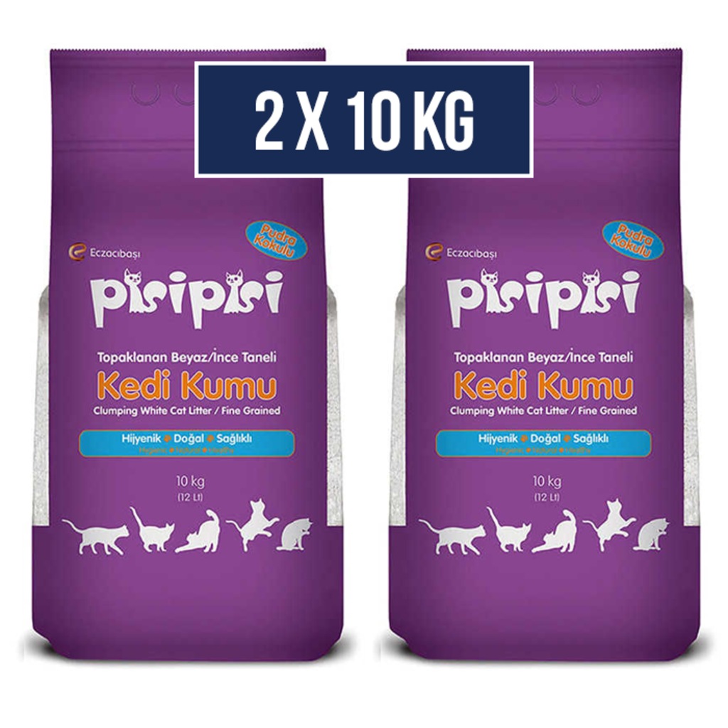 Pisipisi Eczacıbaşı Pudra Kokulu İnce Taneli Kedi Kumu 10 KG x 2