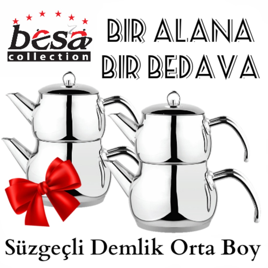 Besa Çelik Çaydanlık Metal Kulp Orta Boy Toplam 3,10 Litre
