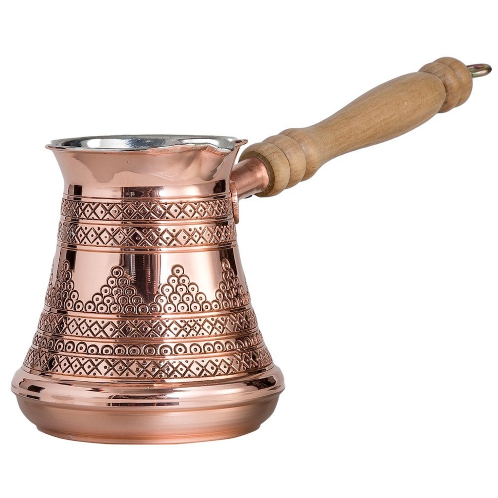 Otantik Bakır Kalın Türk Kahve Cezvesi Ve Sütlük